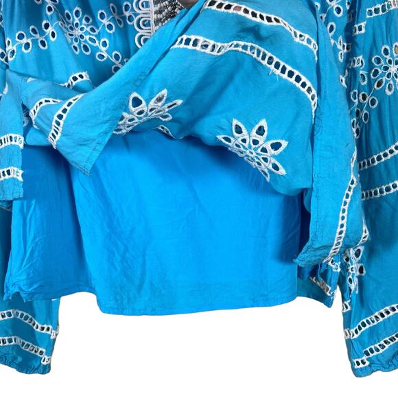 Boston Proper Women’s Turquoise & White Beaded Eyelet Blouse Medium - Picture 12 of 16